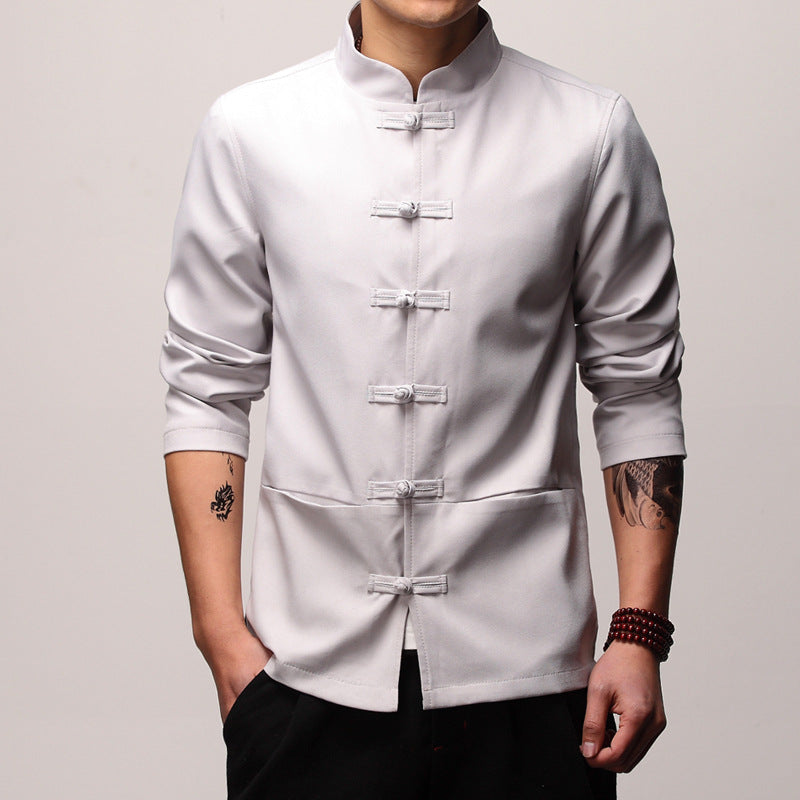 japanese style solid color shirt men