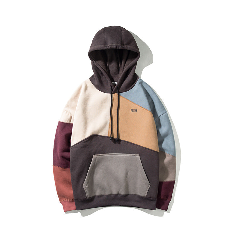 Color Matching Hooded Sweater