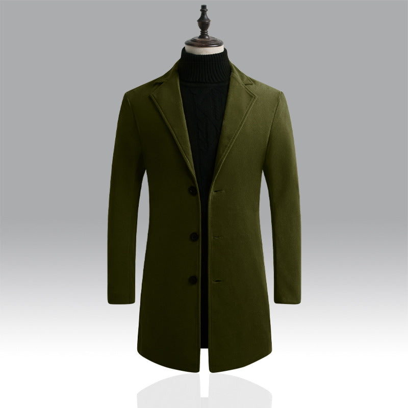 Slim-fit mid-length woolen trench coat