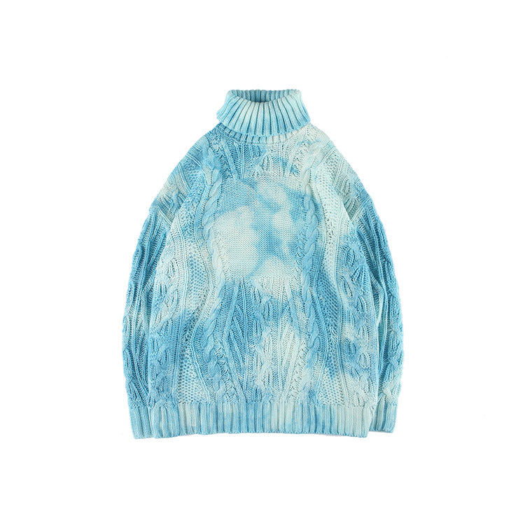 Maglione caldo unisex con collo alto e sfumatura tie-dye