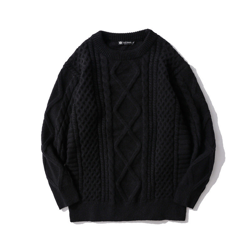 Retro Rhombus Twist Round Neck Sweater