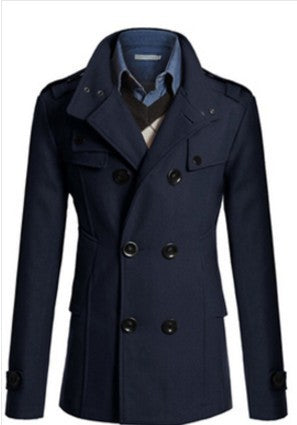 Men's Stand Collar Long Sleeve Wool Trench Coat