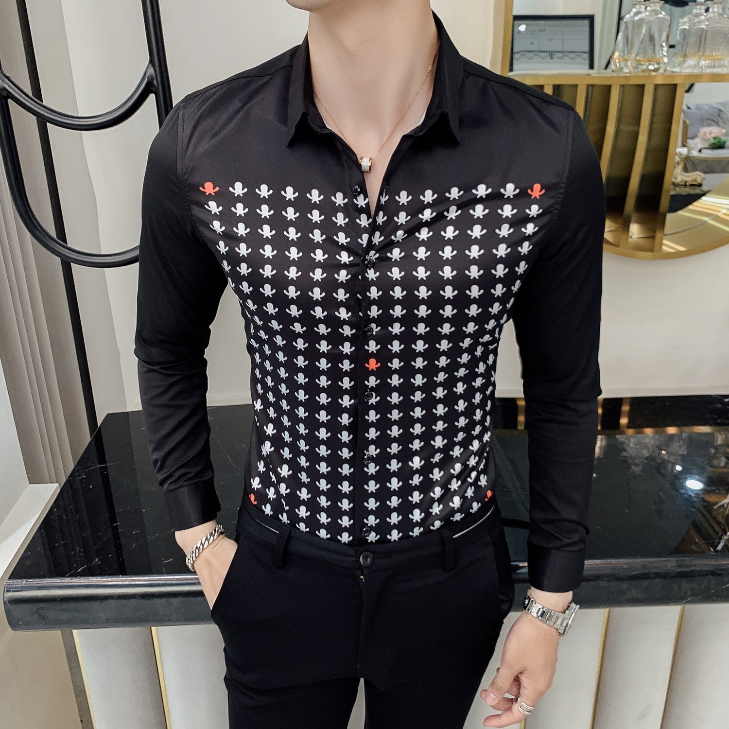 Slim Patterned Long Sleeve Shirt