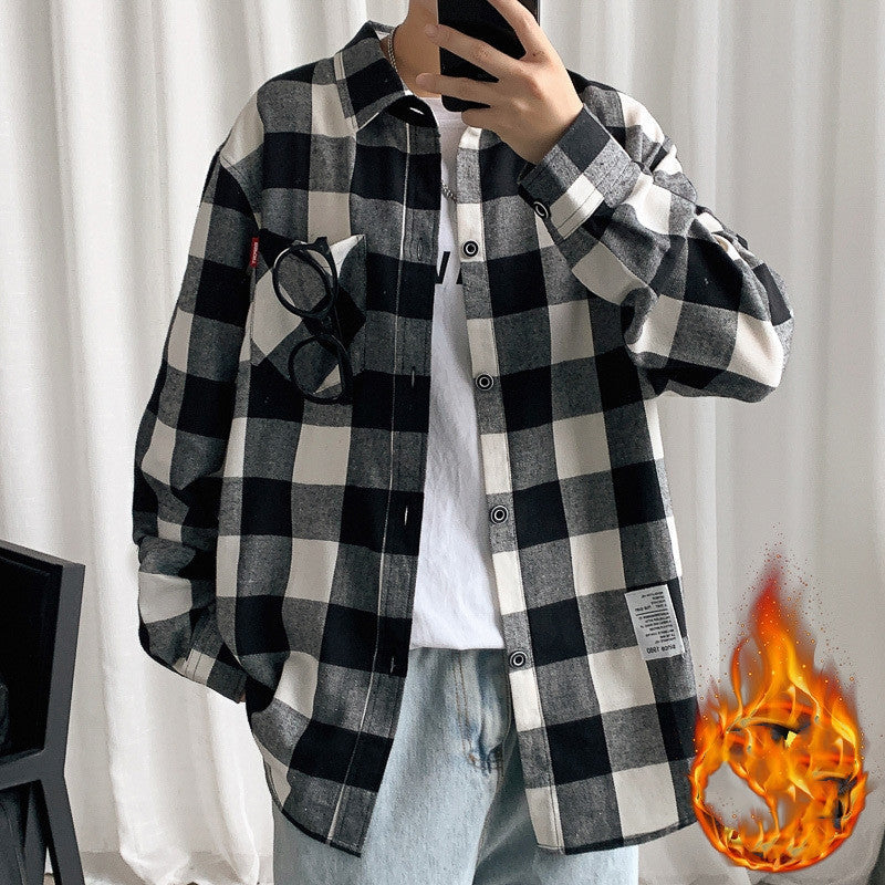 Loose Long Sleeved Plaid shirt jacket men