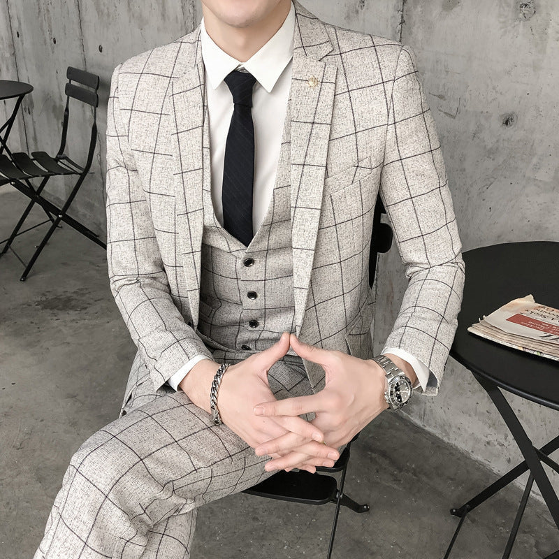 Men's Plaid Suit Three-piece Suit for men