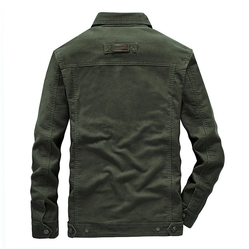 New Men's Cotton Lapel Multi-pocket Work Jacket