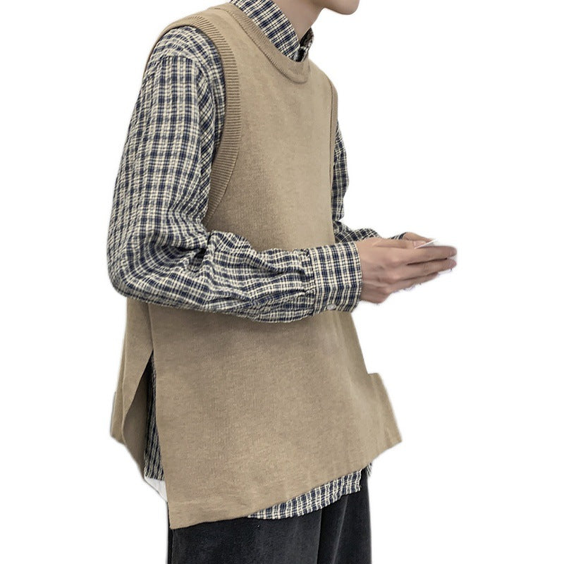 Men's Long Sleeve Slit Sweater With Sleeveless Vest