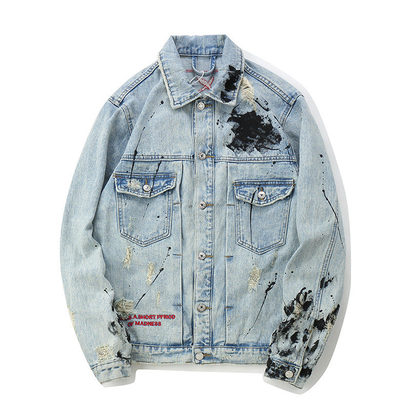 Cartoon graffiti splash print denim jacket