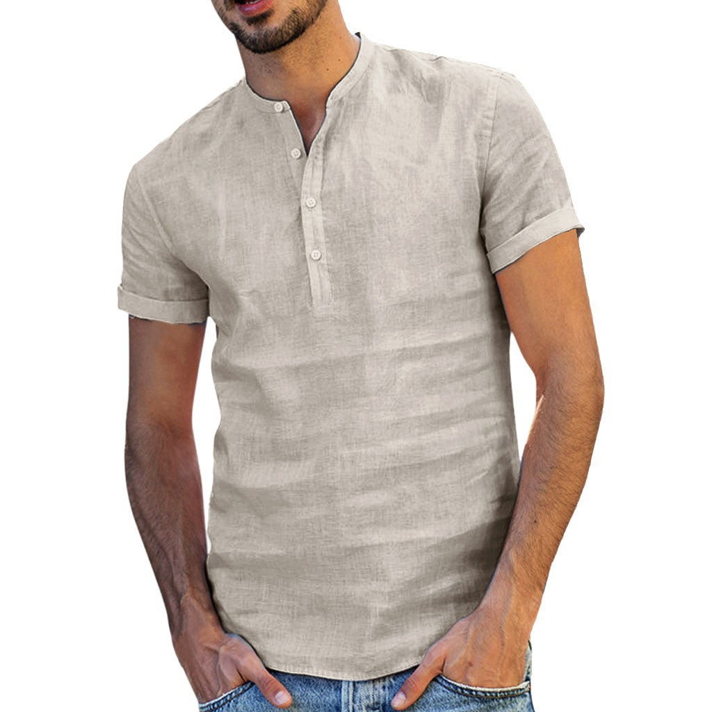 Stand-Up Collar Linen Shirt