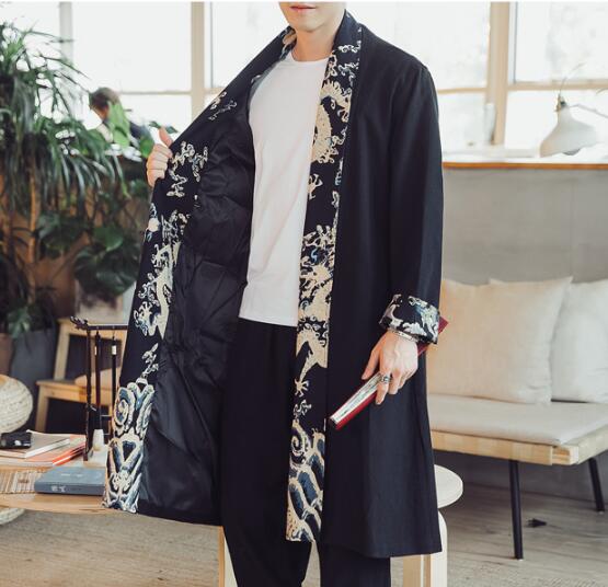 Casual Stitching Printed Linen Cloak for men