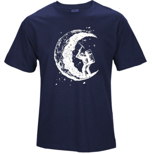 Digging The Moon Print Casual Mens O-neck T Shirt