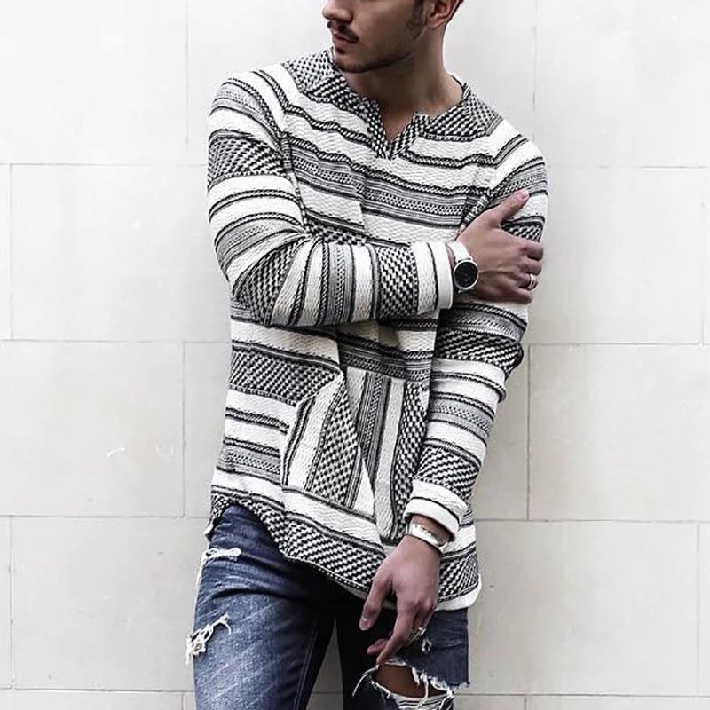 V-neck long sleeve striped T-shirt