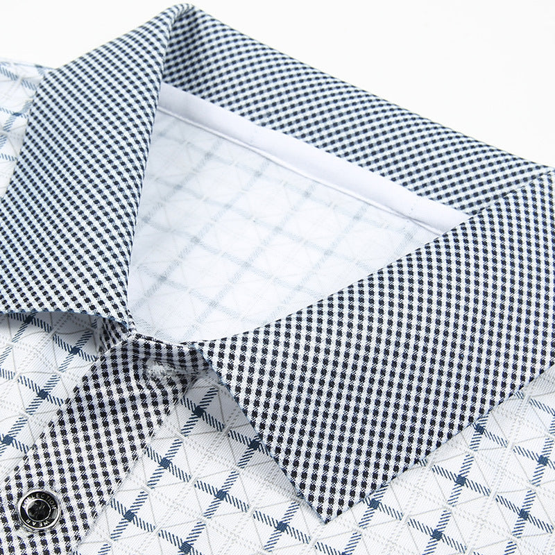 Men's lapel check T-shirt pocket short sleeve