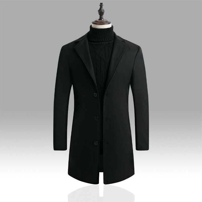 Slim-fit mid-length woolen trench coat