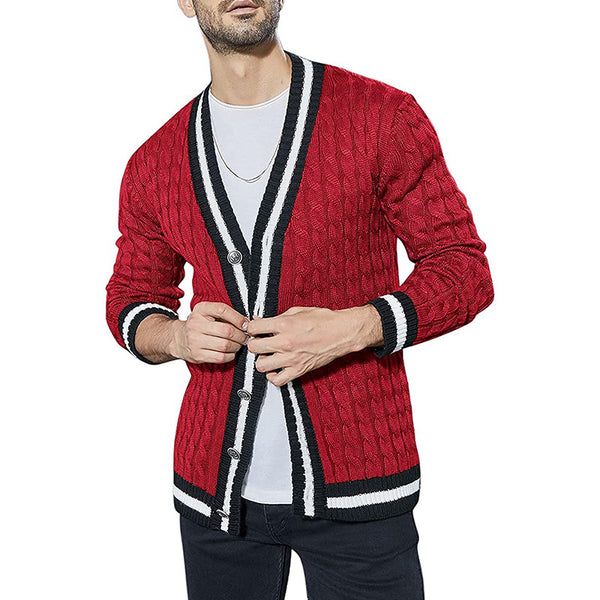 Men's Color Block Long Sleeve Knit Sweater Jacket