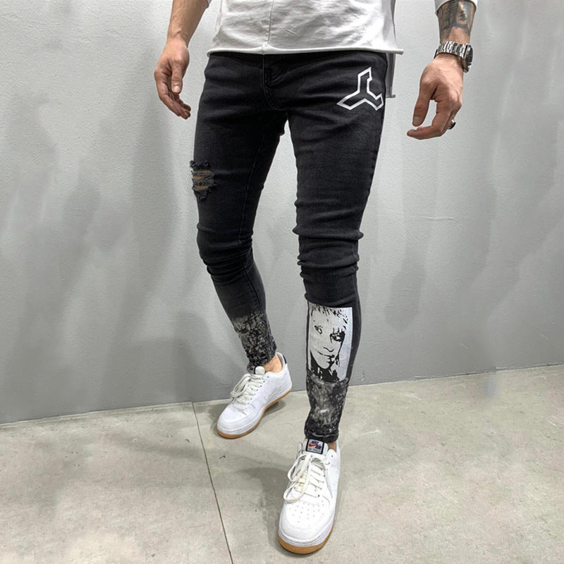 Men's Ripped Stretch Stiletto Black Jeans