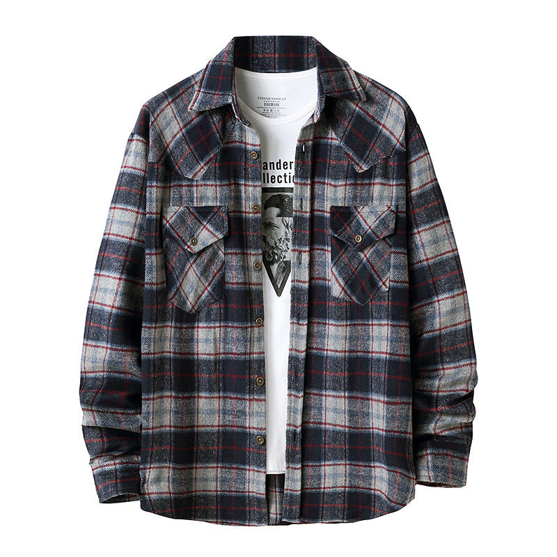 Men's Long Sleeve Flannel Plaid Shirt Jacket