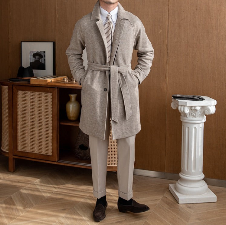 Royal Crescent Wool Blend Belted Raglan Coat