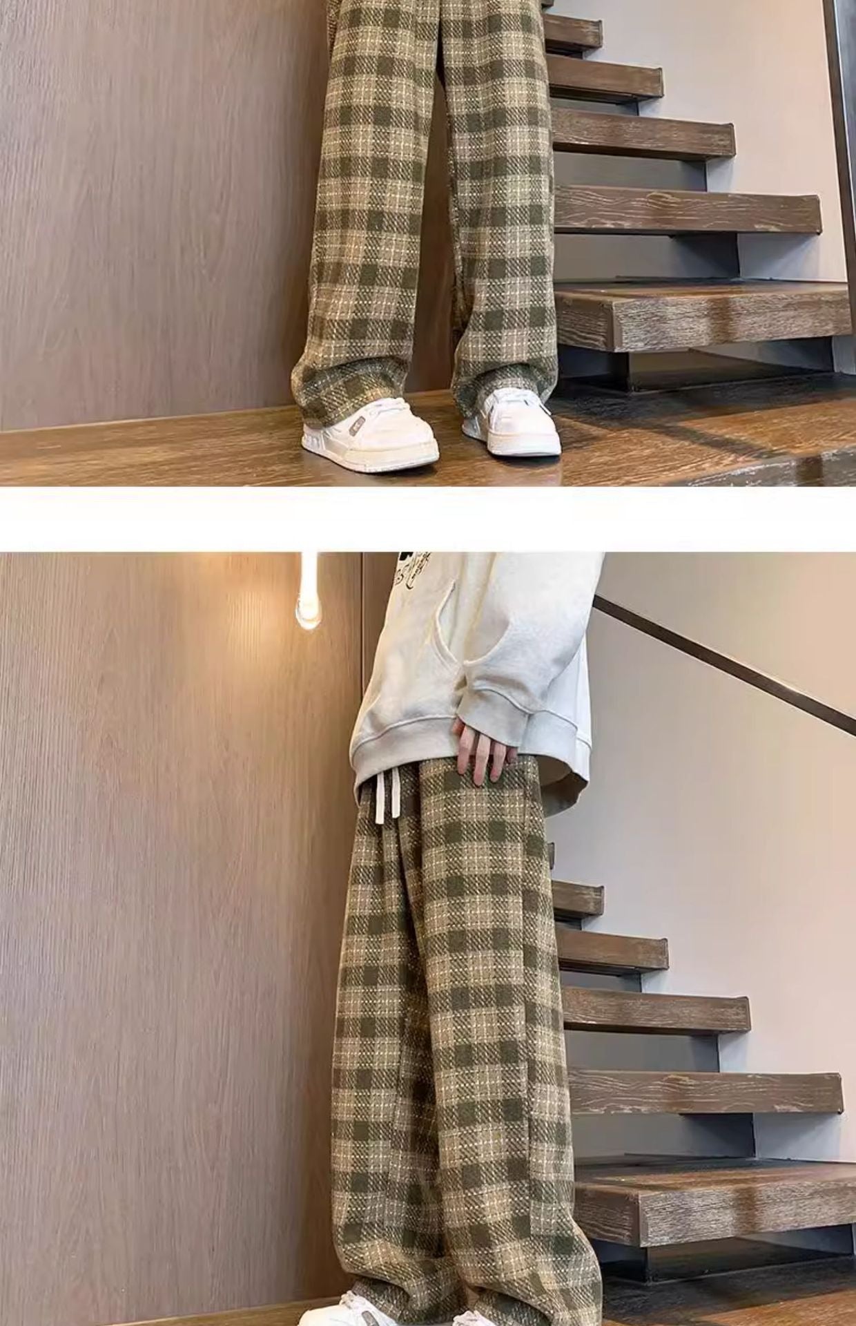 Plaid Pants Men's Spring Loose Wide Leg Woolen trousers