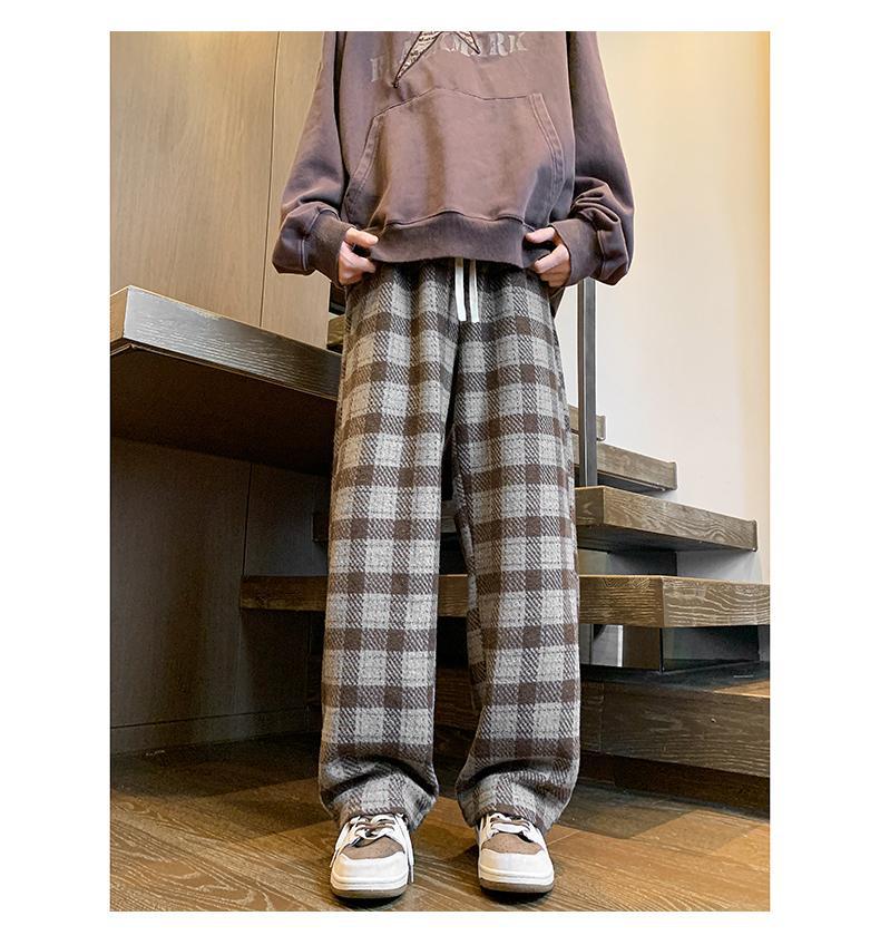 Plaid Pants Men's Spring Loose Wide Leg Woolen trousers