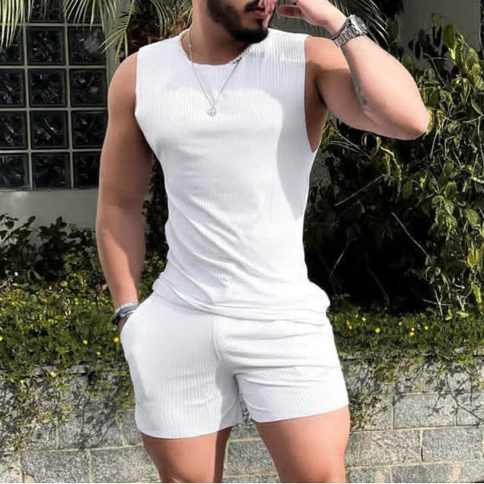 Summer Sleeveless Shorts Sports Black Cotton Vest