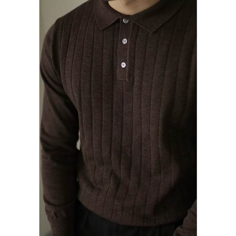 American Retro Heavy Lapel Long Sleeve Polo Casual Sweater