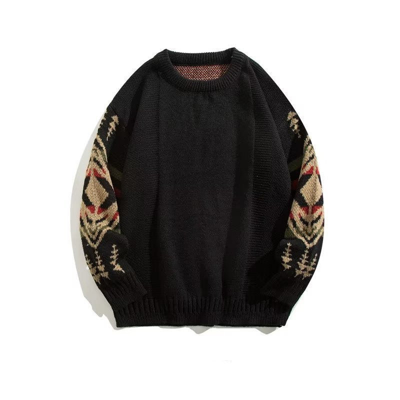 Pull col rond style ethnique vintage pour homme