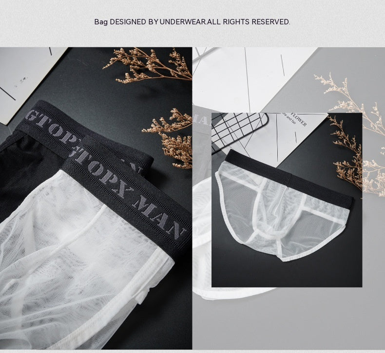 Men's Ice Silk Transparent Thin Full Mesh Single Layer Underwear