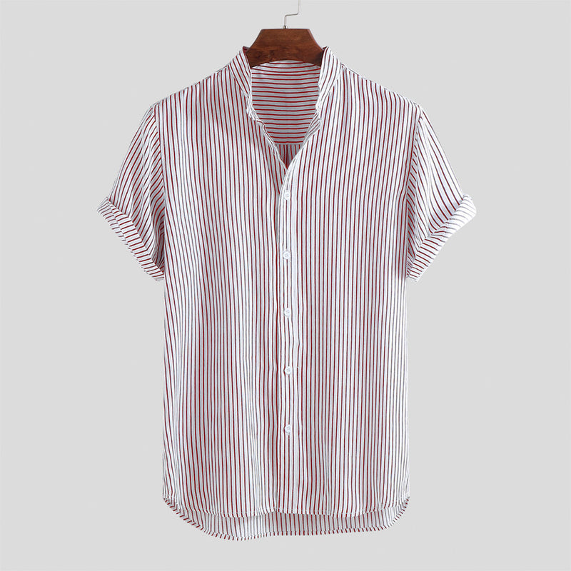 Men's Striped Stand Collar Shirt