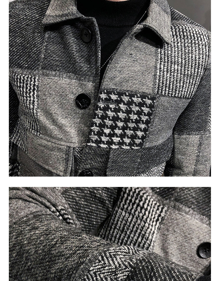 plaid stitching contrast woolen jacket