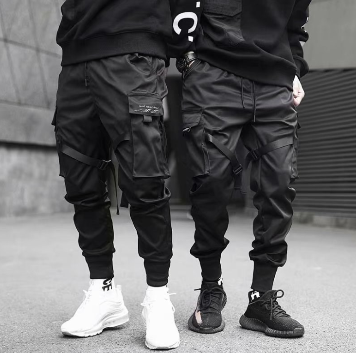 Ribbons Harem Joggers Streetwear Cargo Pants Men