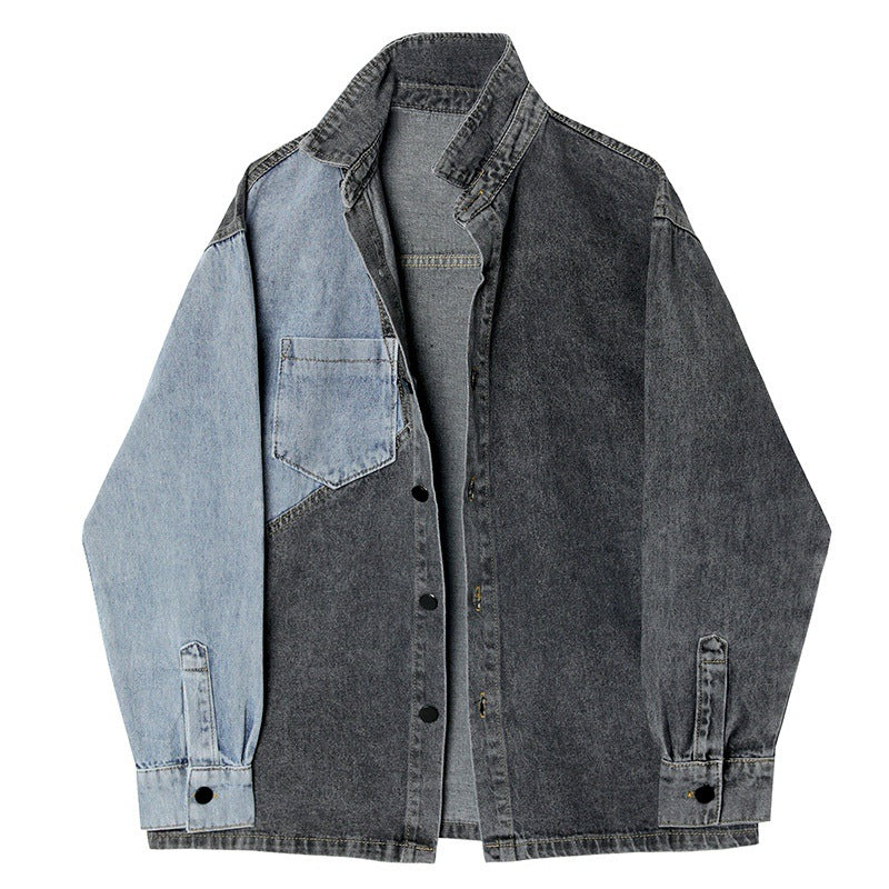 Loose Design Retro Contrast Color Long-sleeved Denim Jacket