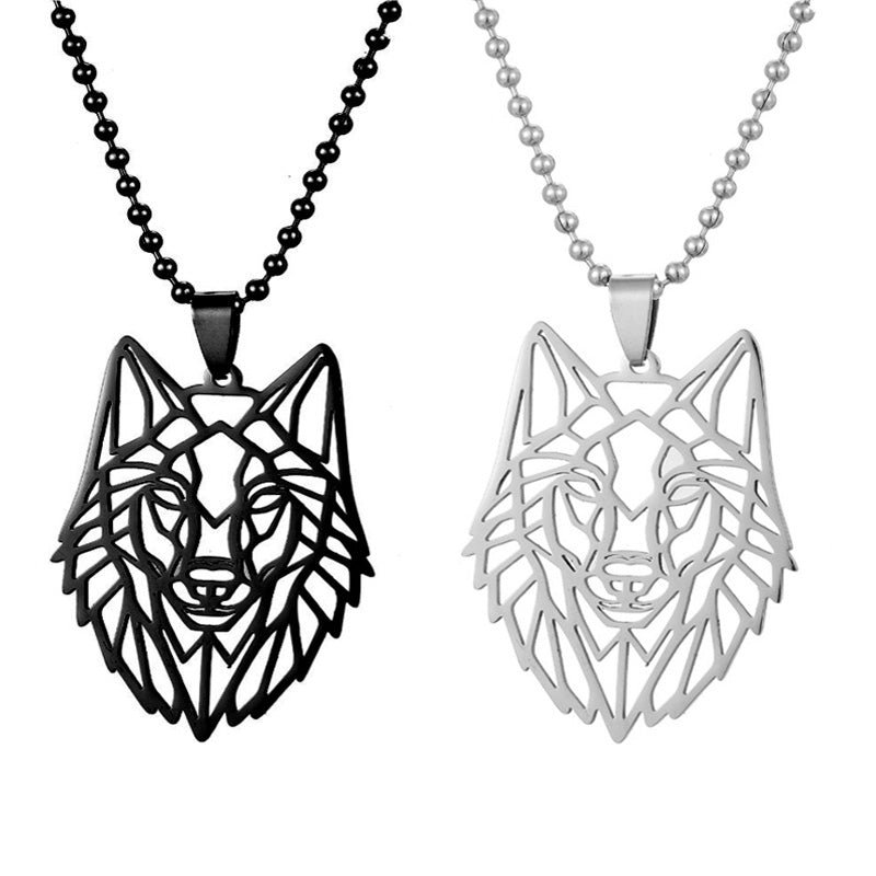 Stainless Steel Hollow Wolf Head Pendant Necklace For Men Animal Jewelry