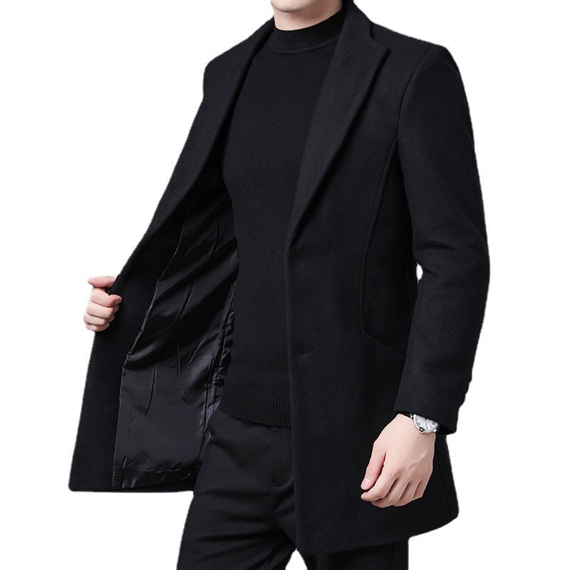 Men's Jacket With Wool Solid Color Lapel Collar