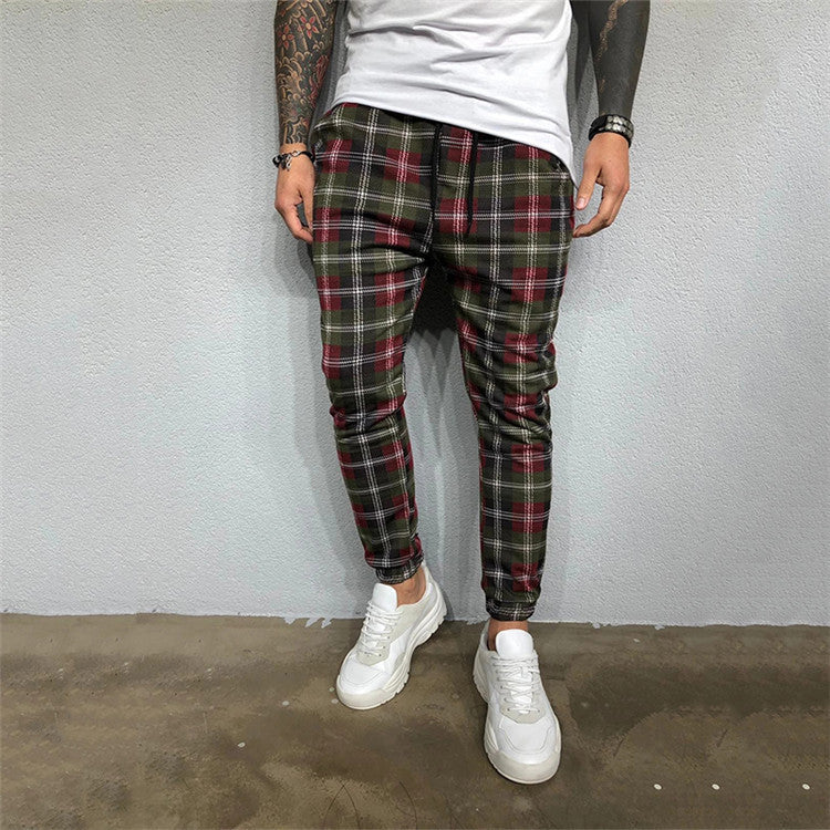 Men's leisure printed Plaid trousers