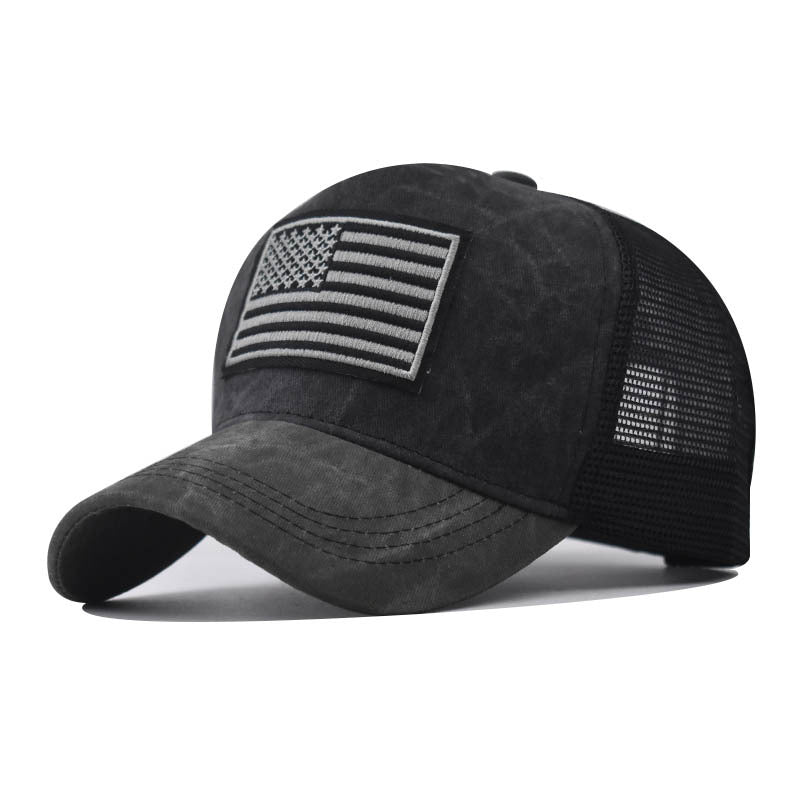 Men's Washed Distressed Breathable Embroidered Hat