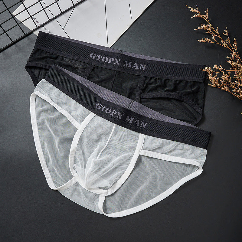 Men's Ice Silk Transparent Thin Full Mesh Single Layer Underwear