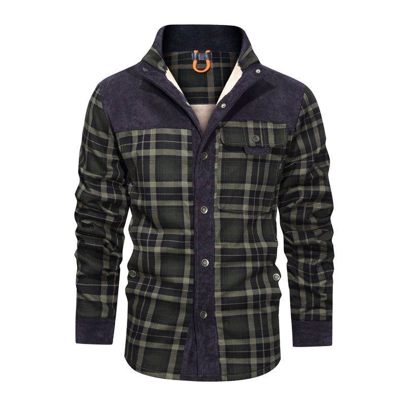 Thickened Shirt Jacket With Classic Plaid Fuzzy Fleece Lining