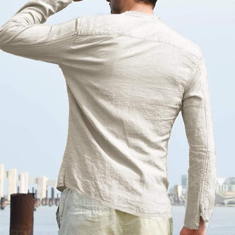 Cotton Linen Men's Shirt With Long Sleeves