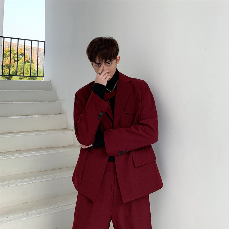 Men's Asymmetrical Red Suit