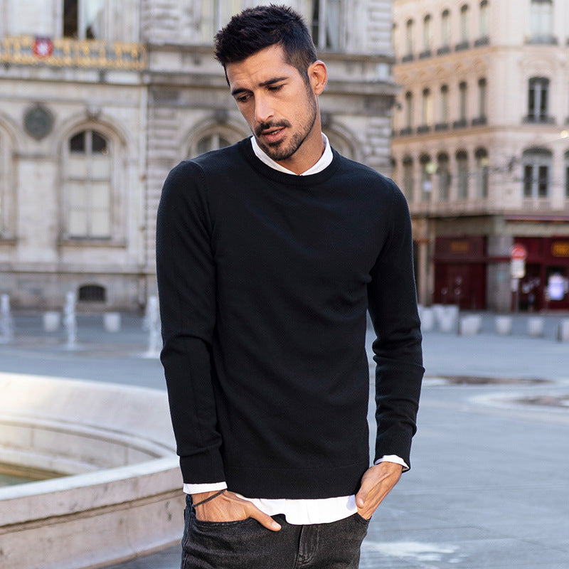 Maglione pullover casual e versatile da uomo in tinta unita autunnale