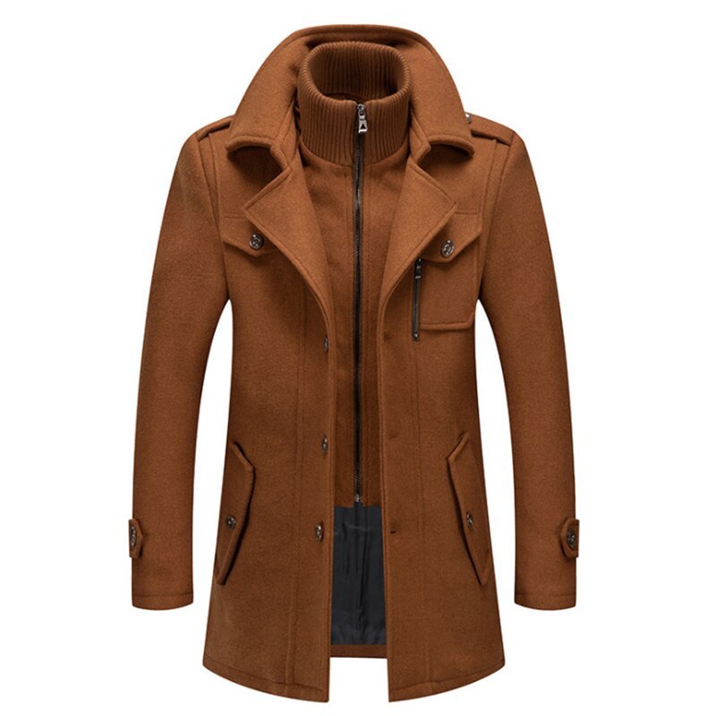 Cold-resistant plus cotton woolen men's trench coat