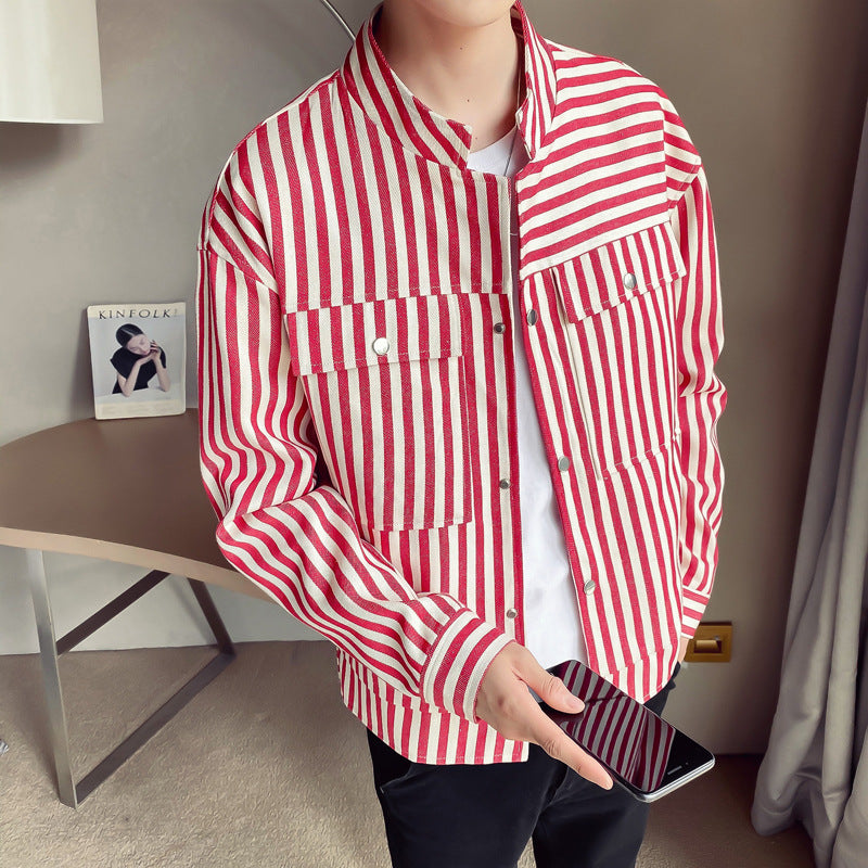 Multi-pocket striped men's jacket