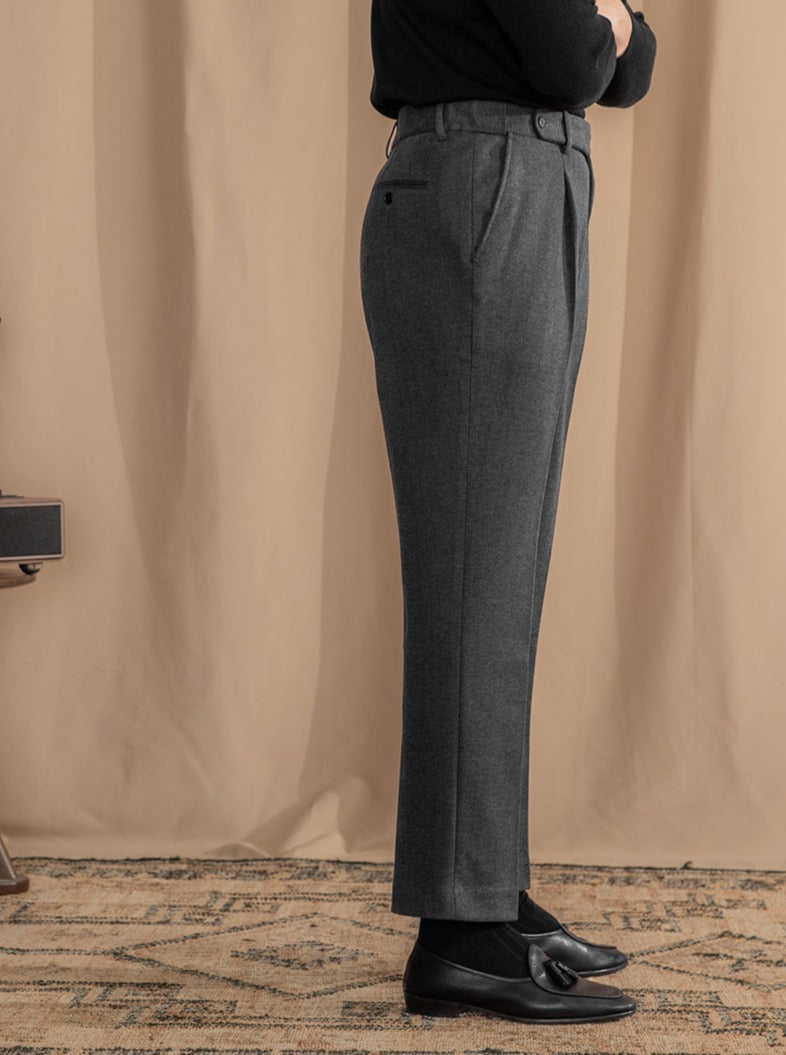 Parma Herringbone Wool Blend Pleated Trouser