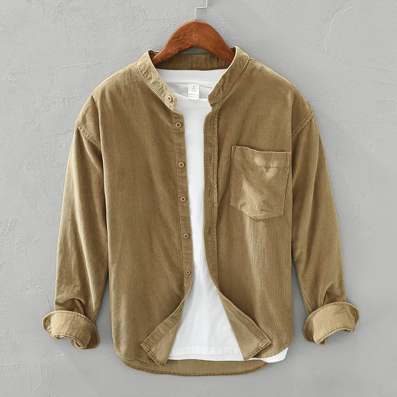 Loose Corduroy Stand Collar Shirt