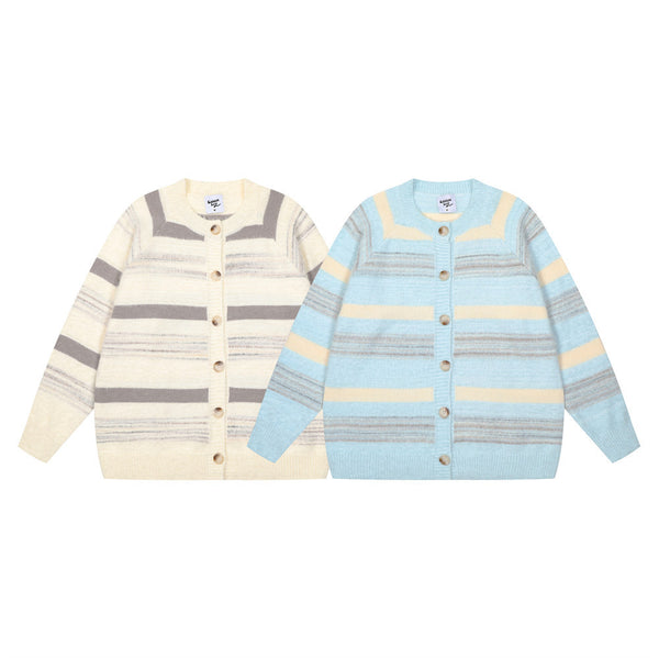 Striped Gradient Jacquard Sweater Coat For Men