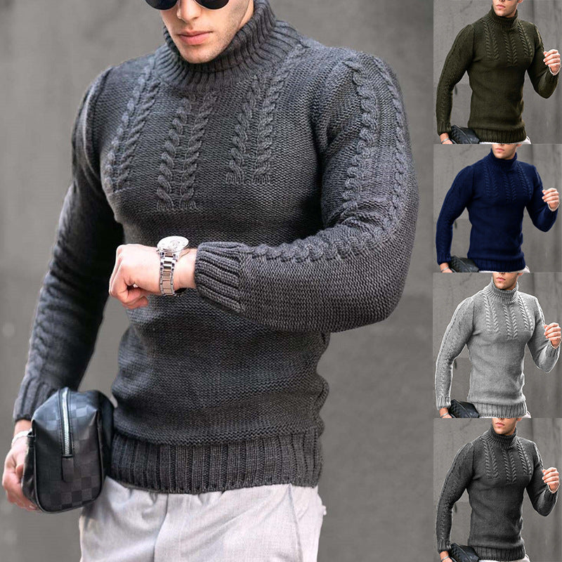 Pull thermique à col roulé et manches longues torsadées pour homme