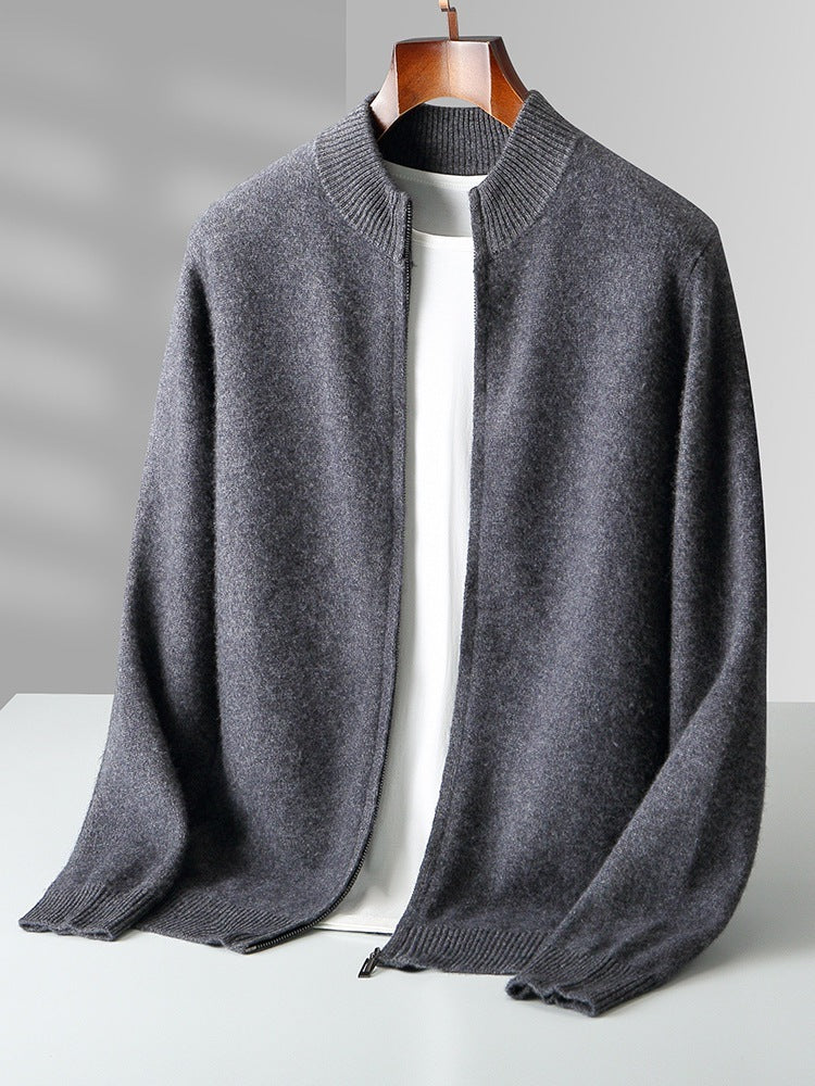 Pure Wool Knit Double-strand Thickening Stand Collar Cashmere Cardigan coat