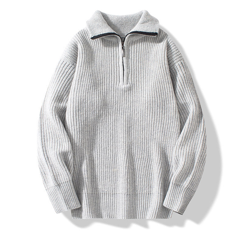 Half Cardigan Loose Vertical Sunken Stripe Pullover sweater