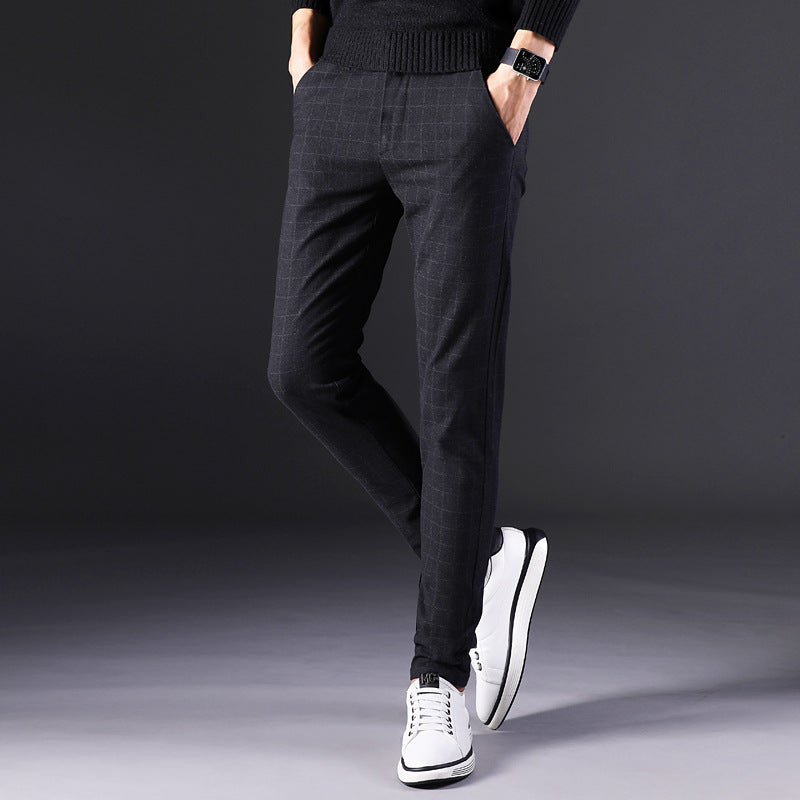 Slim straight plaid trousers men